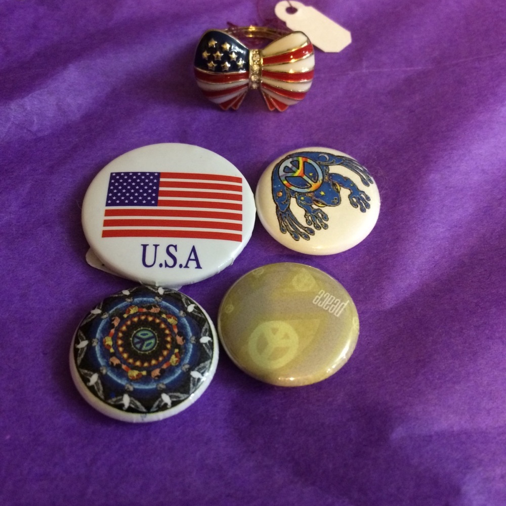 American Flag Ring and Vintage Pins